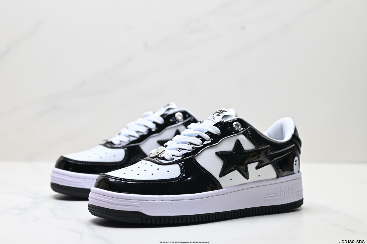 A Bathing Ape Bape Sta #1 Black White Patent Leather Bape Sta Sneaker