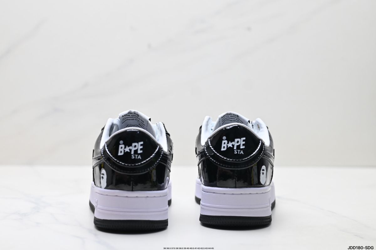 A Bathing Ape Bape Sta #1 Black White Patent Leather Bape Sta Sneaker