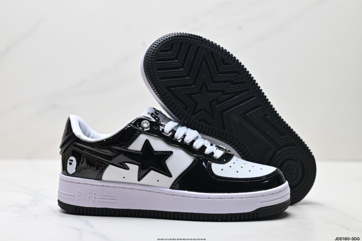 A Bathing Ape Bape Sta #1 Black White Patent Leather Bape Sta Sneaker