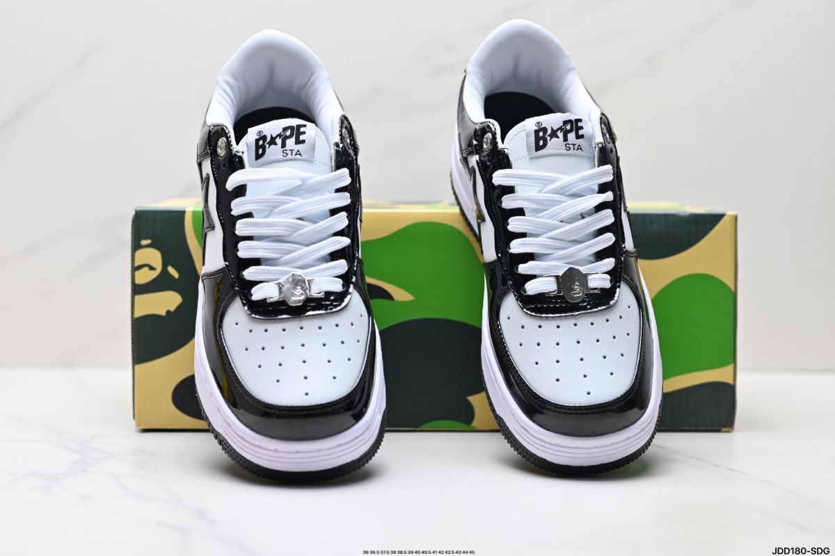 A Bathing Ape Bape Sta #1 Black White Patent Leather Bape Sta Sneaker