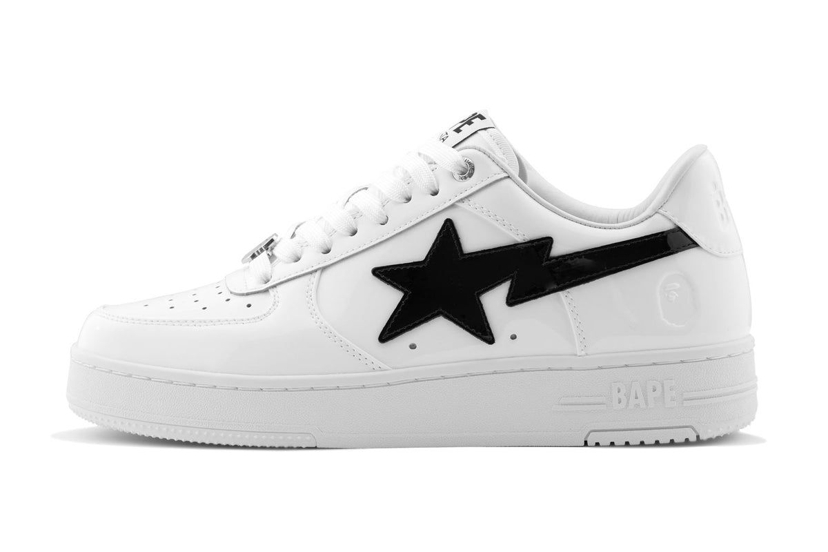 A Bathing Ape Bape Sta #1 White Black Patent Leather Bape Sta Sneaker