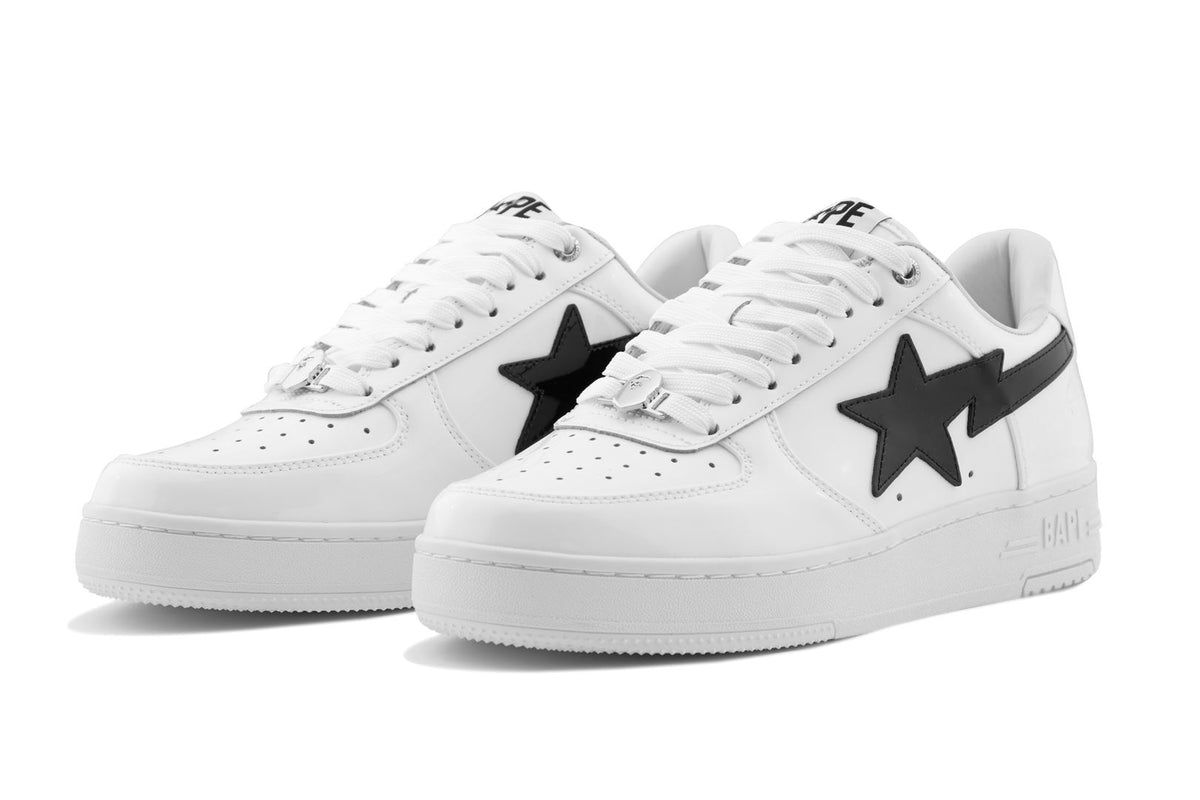 A Bathing Ape Bape Sta #1 White Black Patent Leather Bape Sta Sneaker