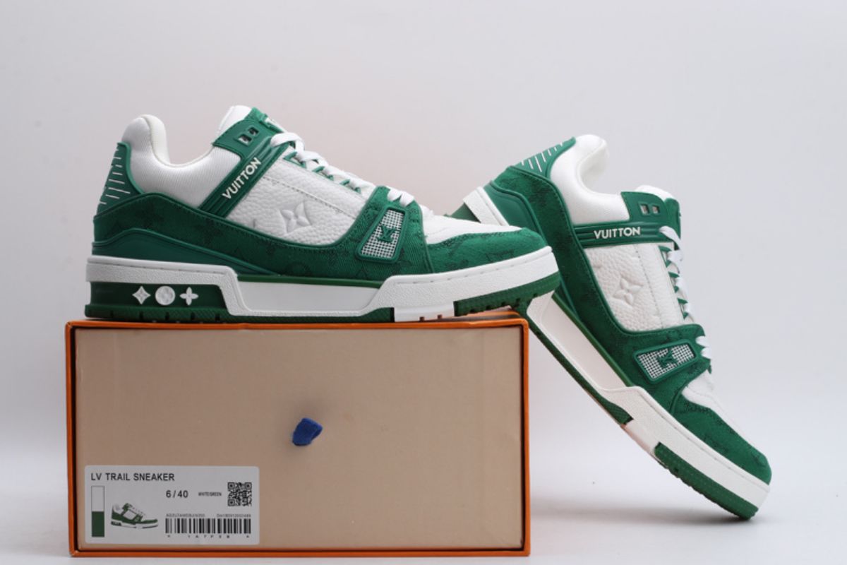 Louis Vuitton LV Trainer Green Monogram Denim White LV Trainer Sneaker